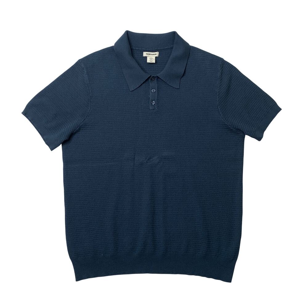 Thom Aaron Polo Shirt Mens XL Extra Large Dark Teal Short Sleeve Knit Textured
